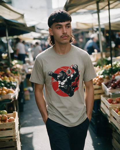 Kong Powa T-Shirt in Sand worn on the street — Urban Kong