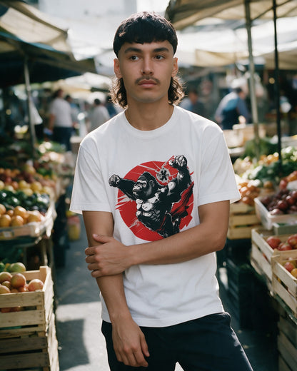Kong Powa T-Shirt in White worn on the street — Urban Kong