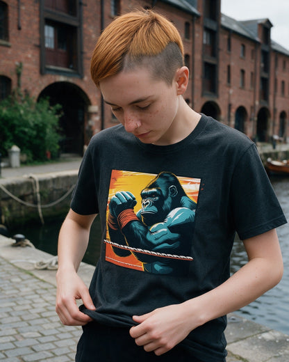 Kong Ready T-Shirt in Dark Heather worn on the street — Urban Kong