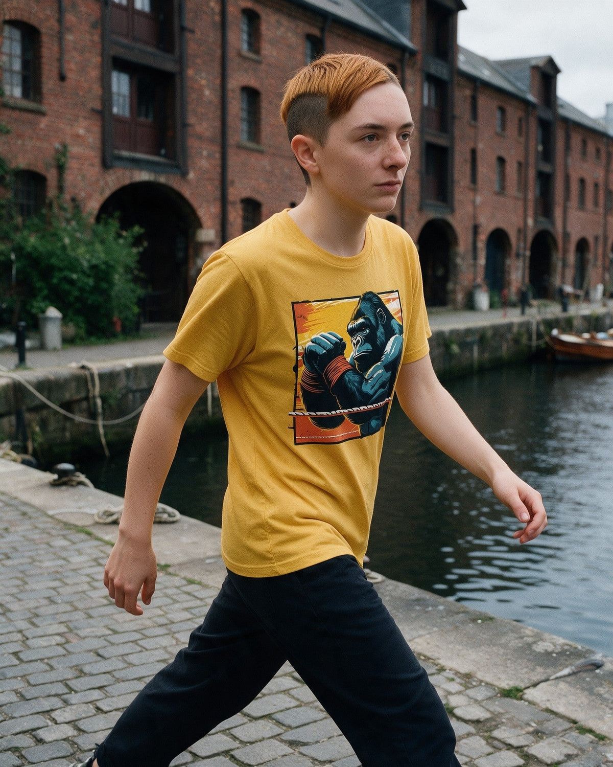 Kong Ready T-Shirt in Gold worn on the street — Urban Kong