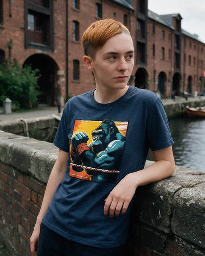Kong Ready T-Shirt in Heather Navy worn on the street — Urban Kong
