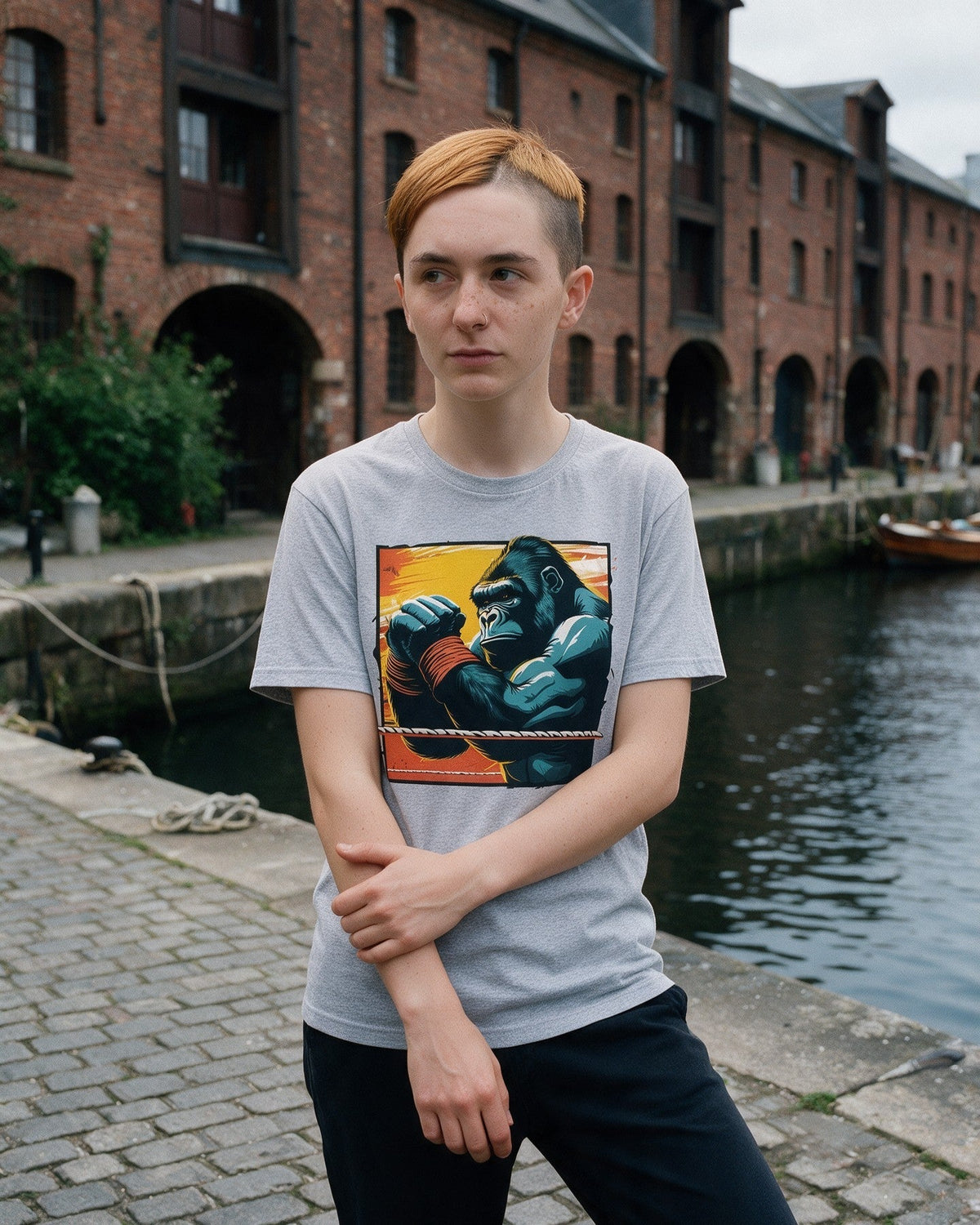 Kong Ready T-Shirt in Sport Grey worn on the street — Urban Kong