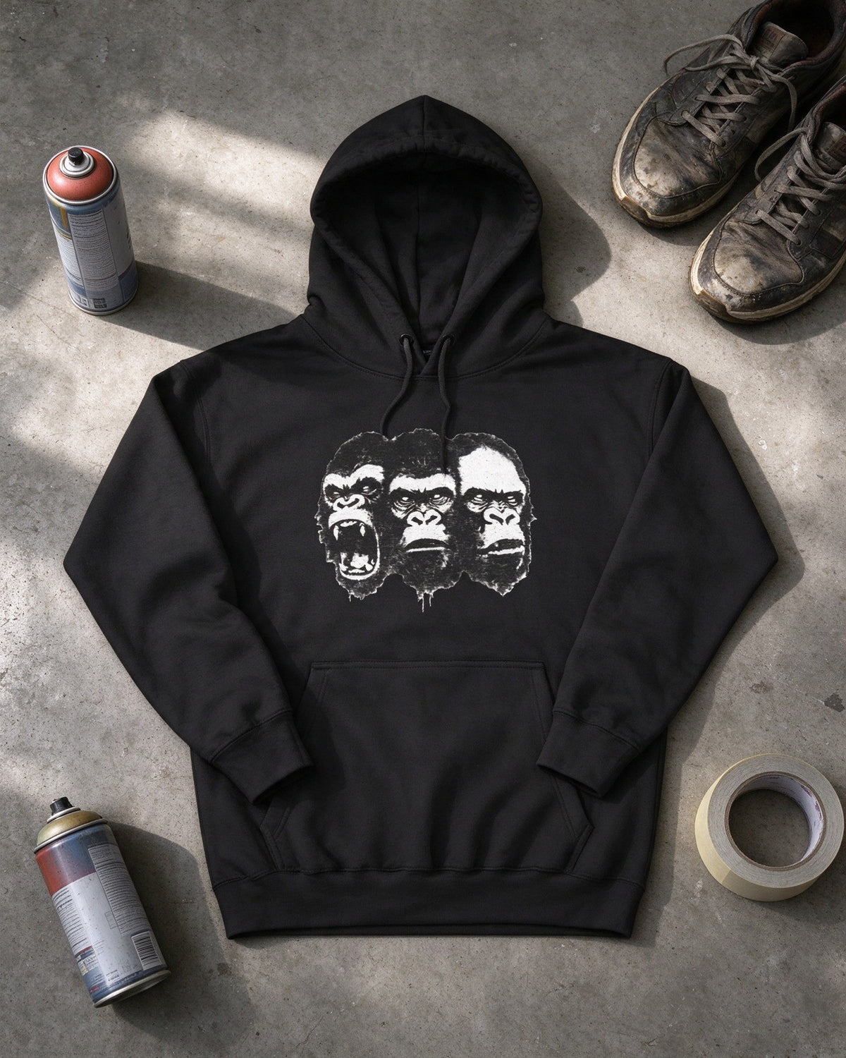 Kong Trinity Hoodie flat lay — Urban Kong