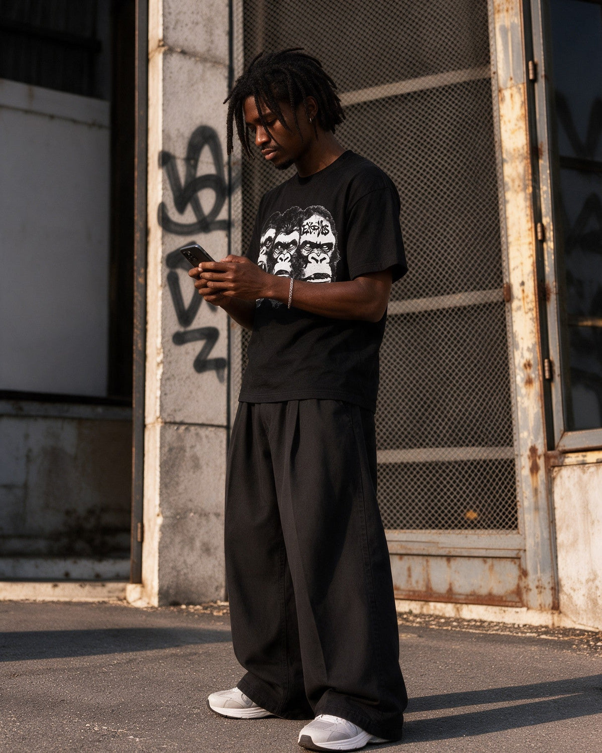 Kong Trinity T-Shirt in Black worn on the street — Urban Kong