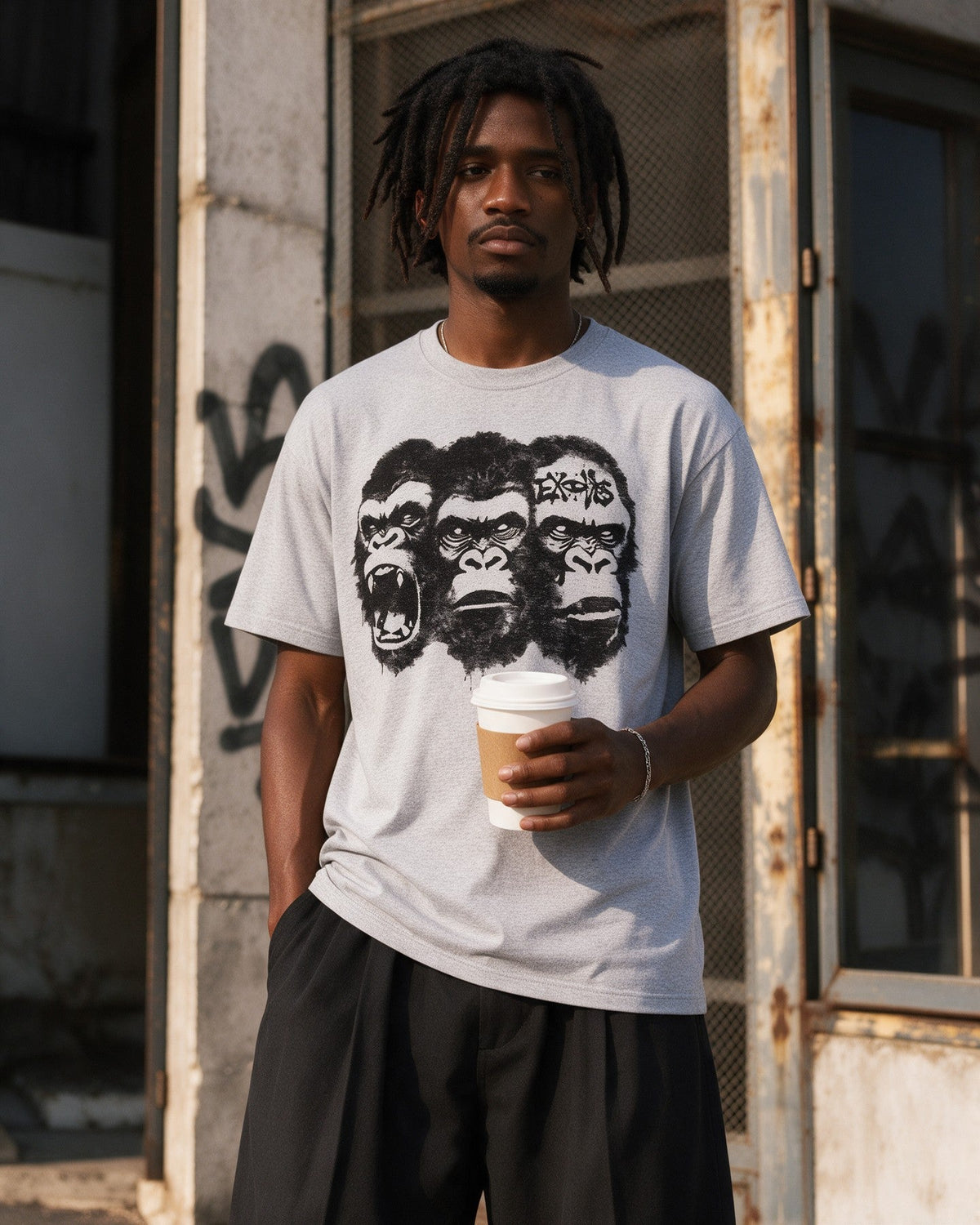 Kong Trinity T-Shirt in Sport Grey worn on the street — Urban Kong