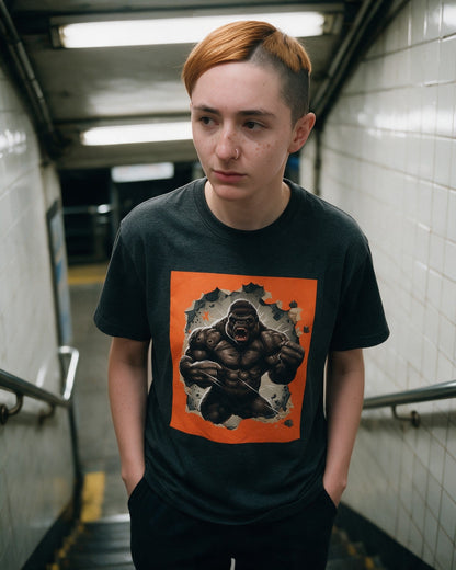 Kong Unleashed T-Shirt in Dark Heather worn on the street — Urban Kong