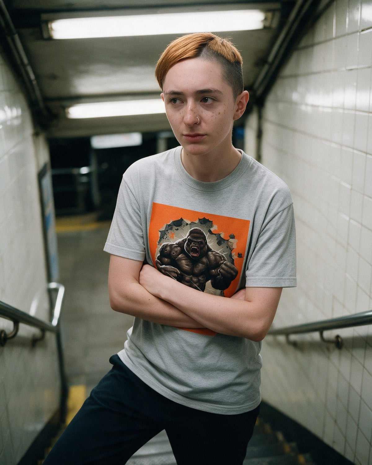 Kong Unleashed T-Shirt in Sport Grey worn on the street — Urban Kong