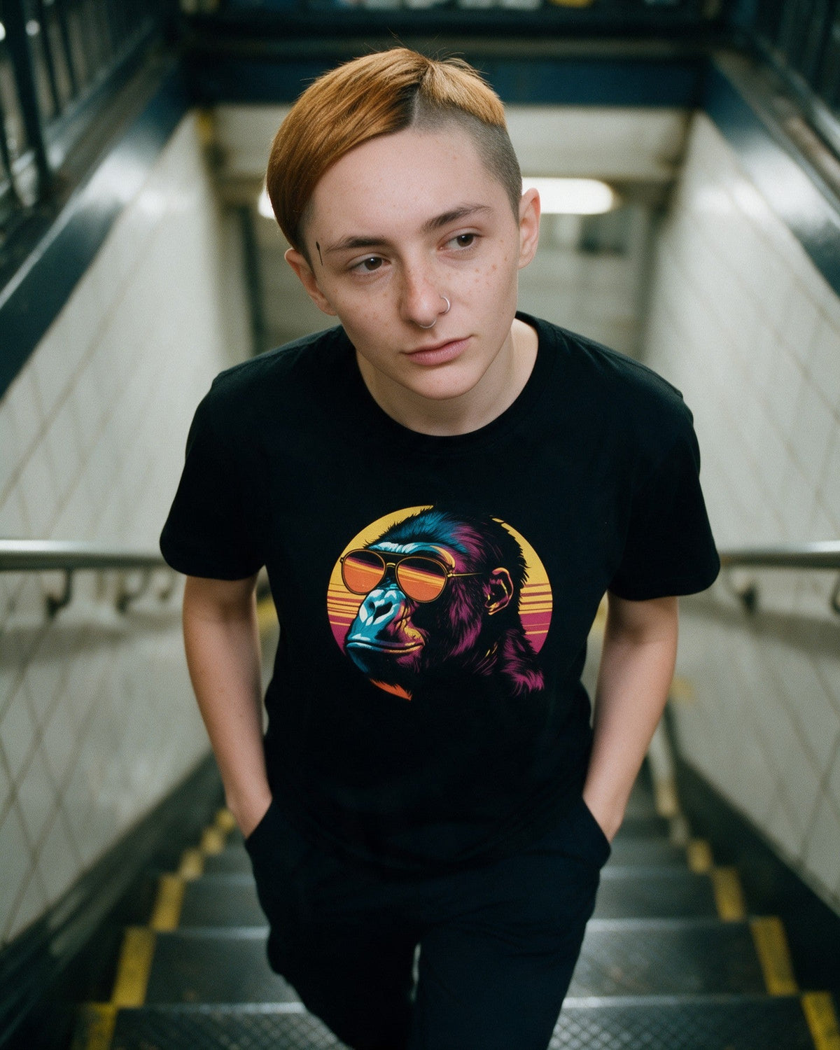 Kong Vibes T-Shirt in Black worn on the street — Urban Kong