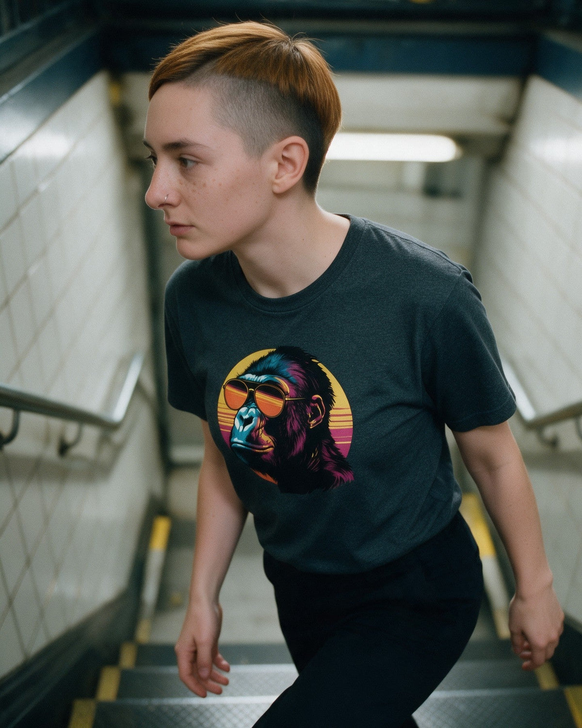 Kong Vibes T-Shirt in Dark Heather worn on the street — Urban Kong