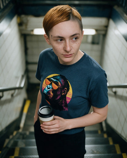 Kong Vibes T-Shirt in Heather Navy worn on the street — Urban Kong