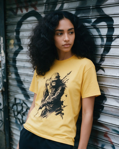 Kongqueror T-Shirt in Gold worn on the street — Urban Kong