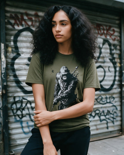 Kongqueror T-Shirt in Military Green worn on the street — Urban Kong