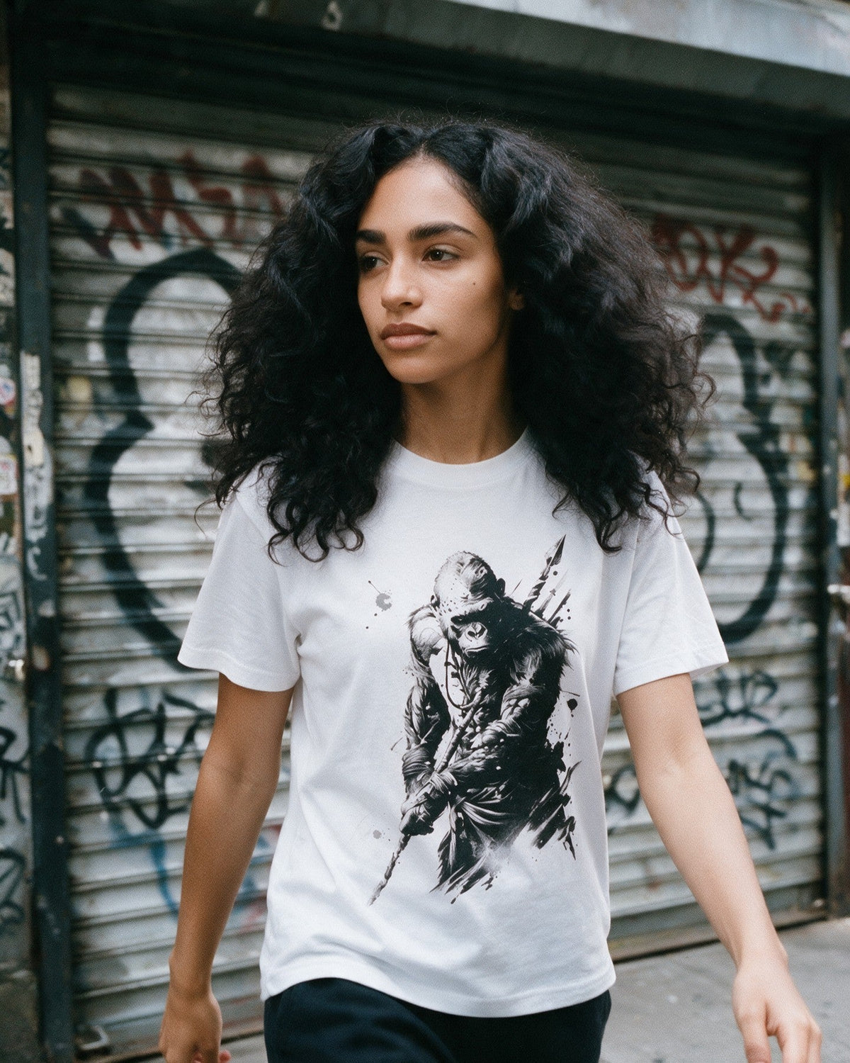 Kongqueror T-Shirt in White worn on the street — Urban Kong