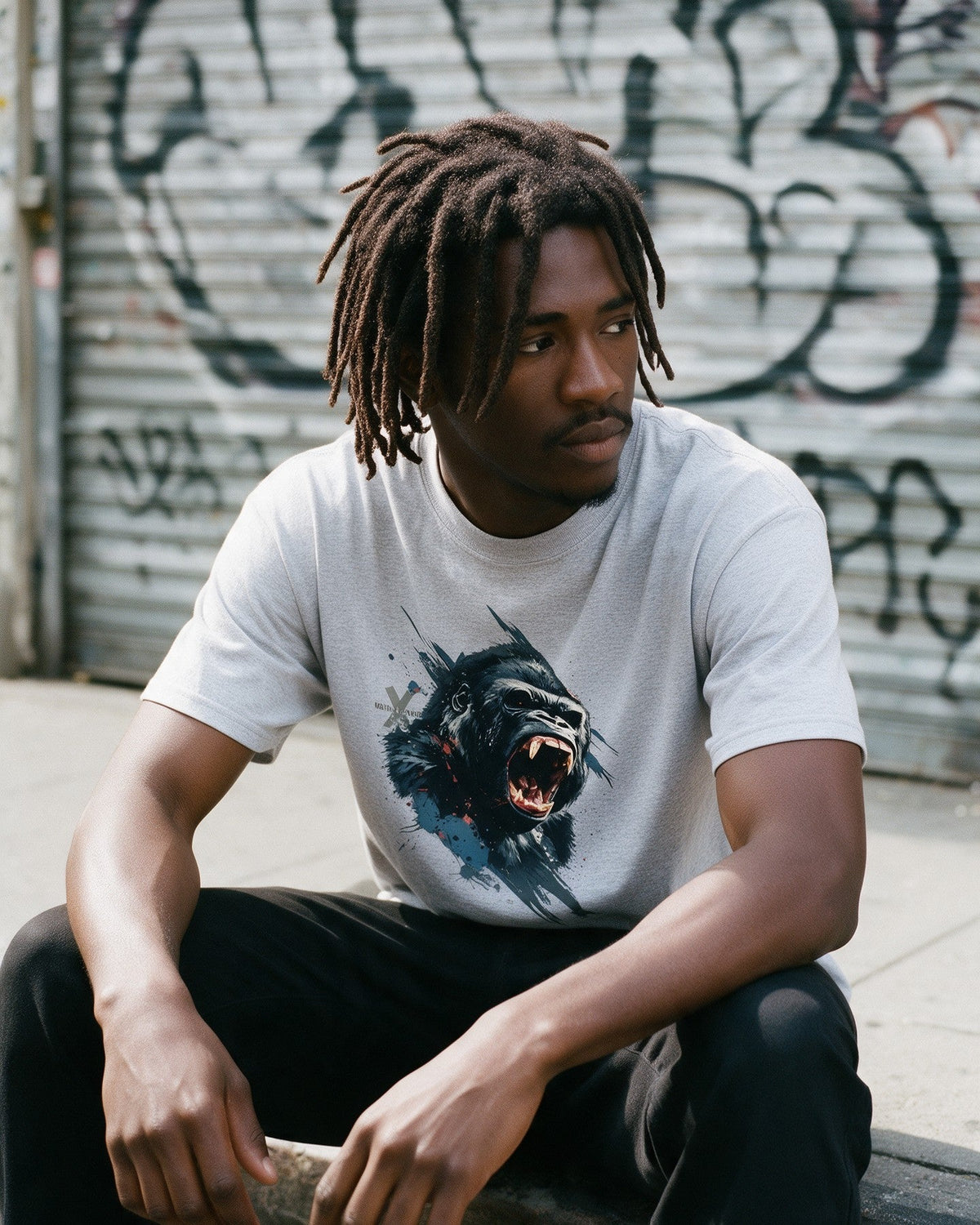 Kong's Call T-Shirt in Sport Grey worn on the street — Urban Kong
