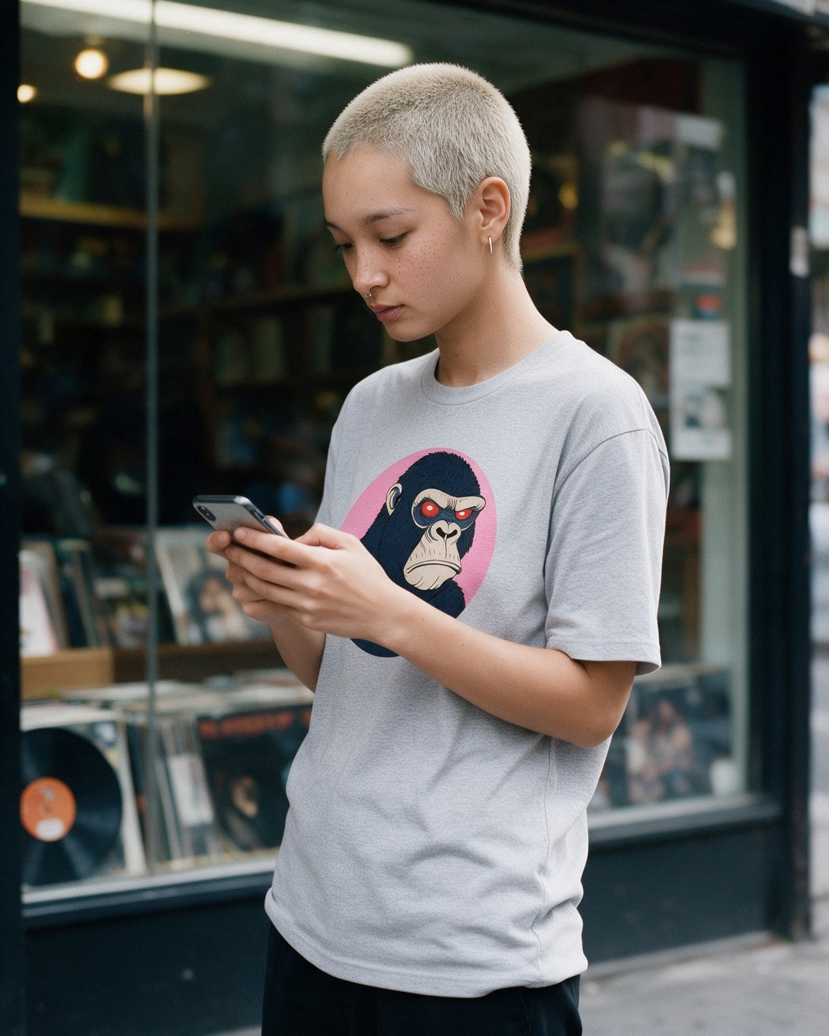 Kong's Mood T-Shirt in Sport Grey worn on the street — Urban Kong
