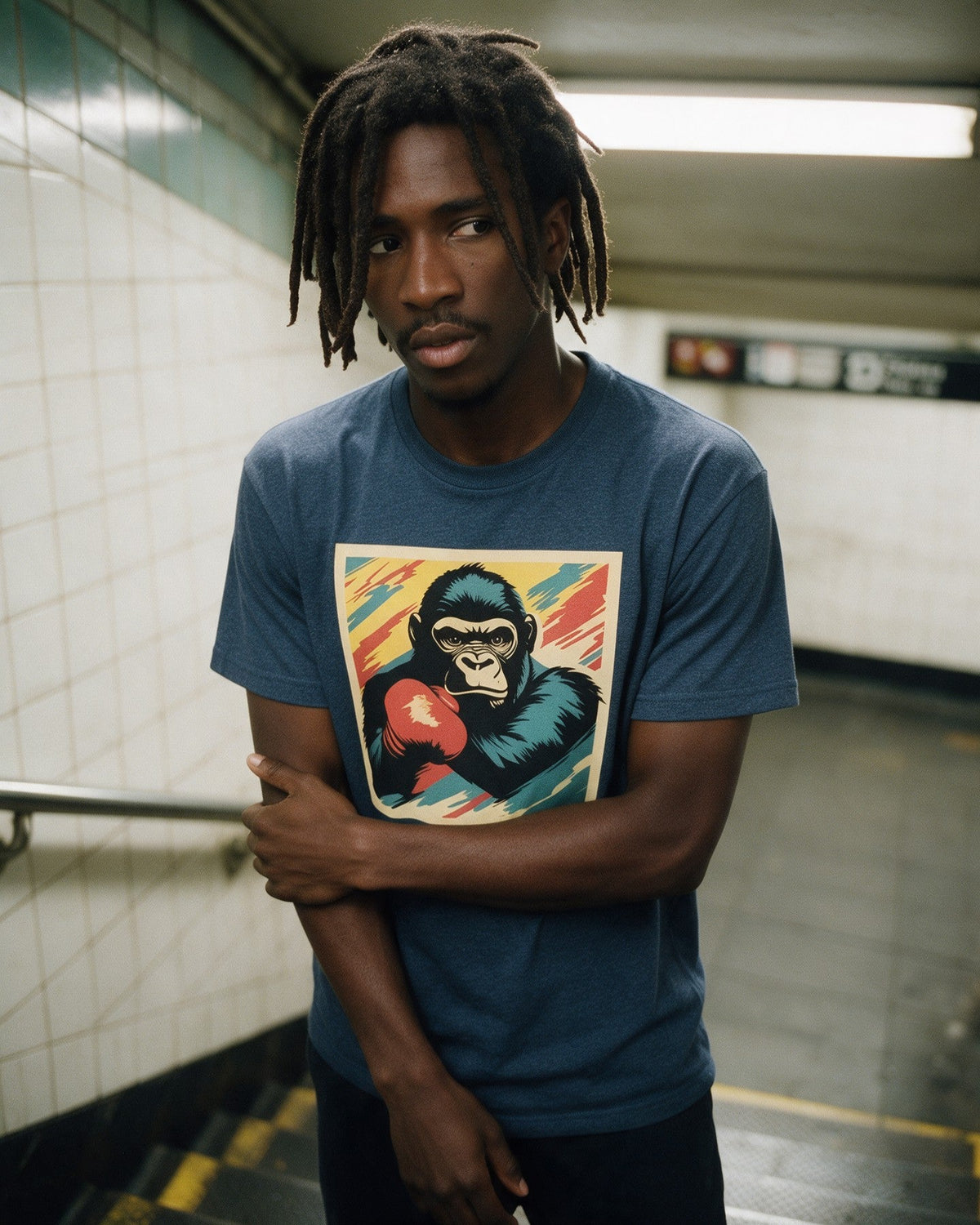 Let's Have Some Fun T-Shirt in Heather Indigo worn on the street — Urban Kong