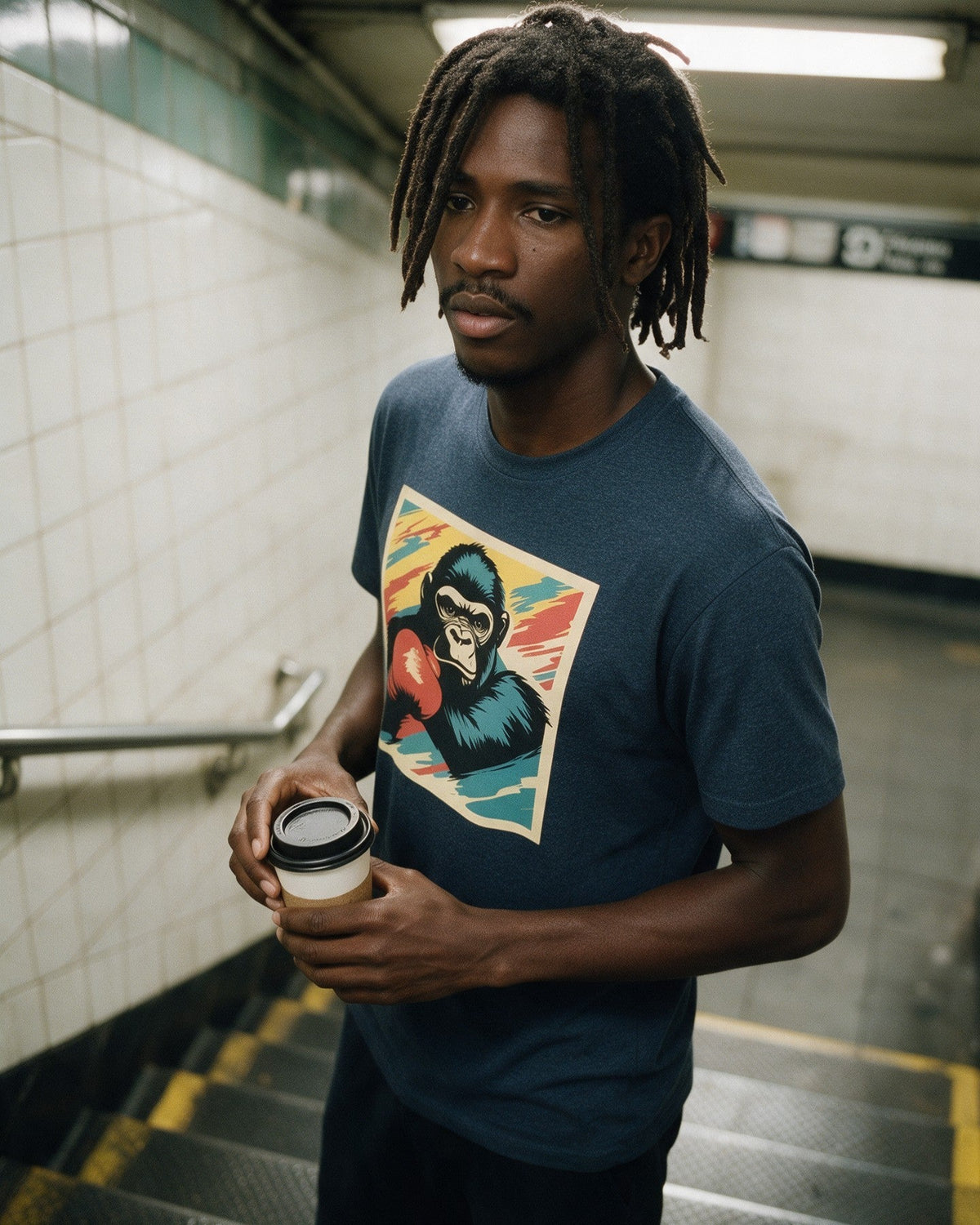 Let's Have Some Fun T-Shirt in Heather Navy worn on the street — Urban Kong