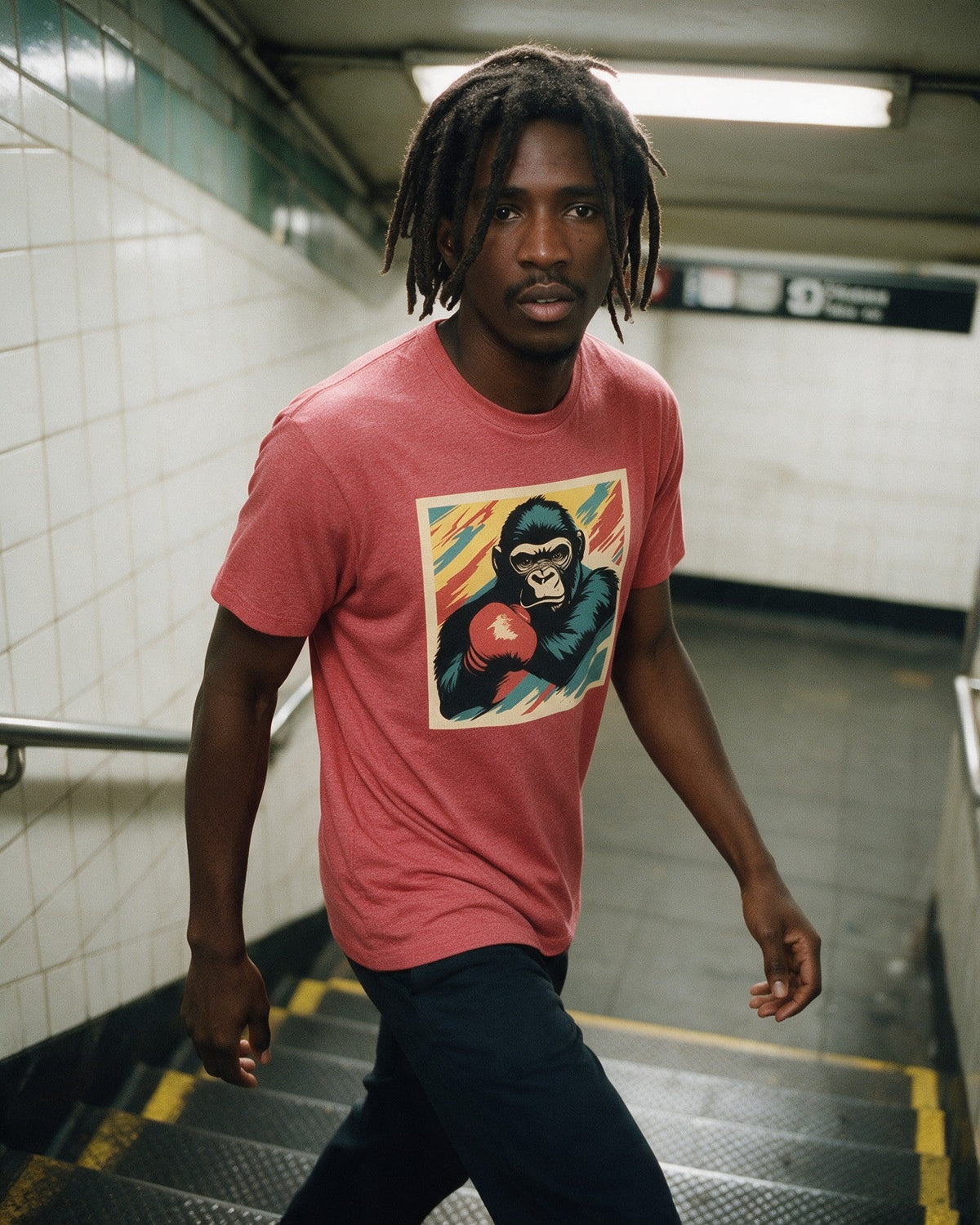 Let's Have Some Fun T-Shirt in Heather Red worn on the street — Urban Kong