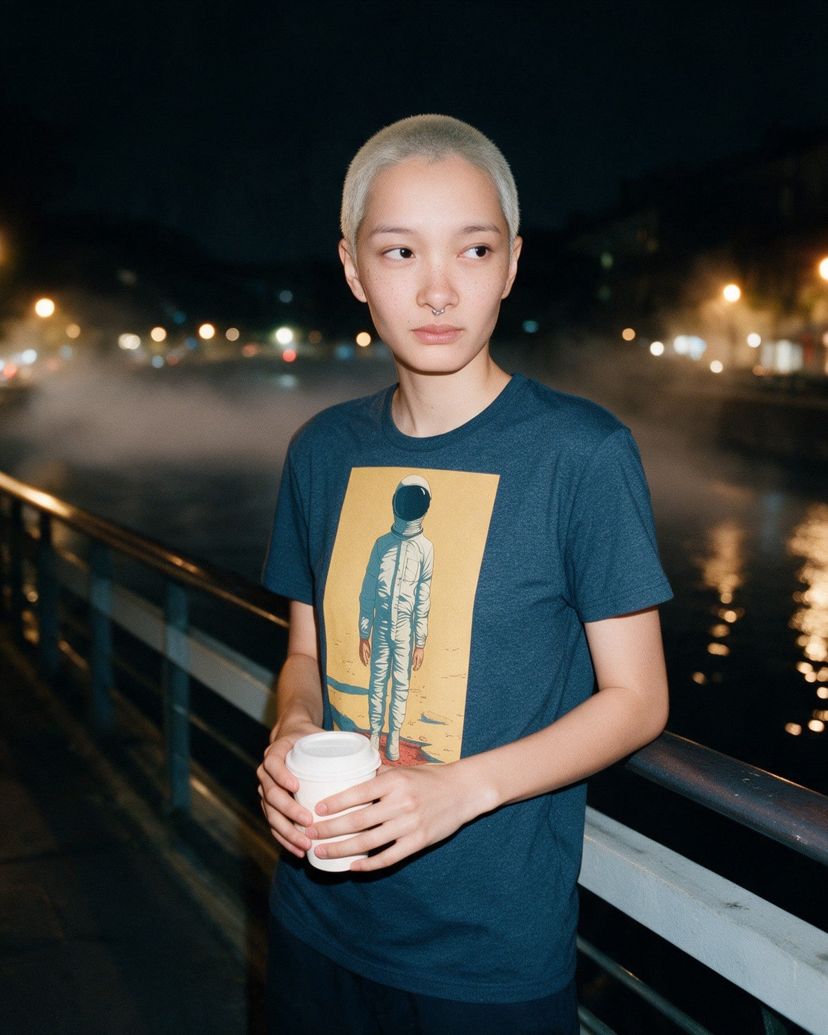 Lost in Space T-Shirt in Heather Navy worn on the street — Urban Kong