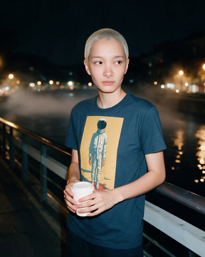 Lost in Space T-Shirt in Heather Navy worn on the street — Urban Kong
