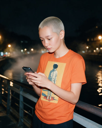Lost in Space T-Shirt in Orange worn on the street — Urban Kong