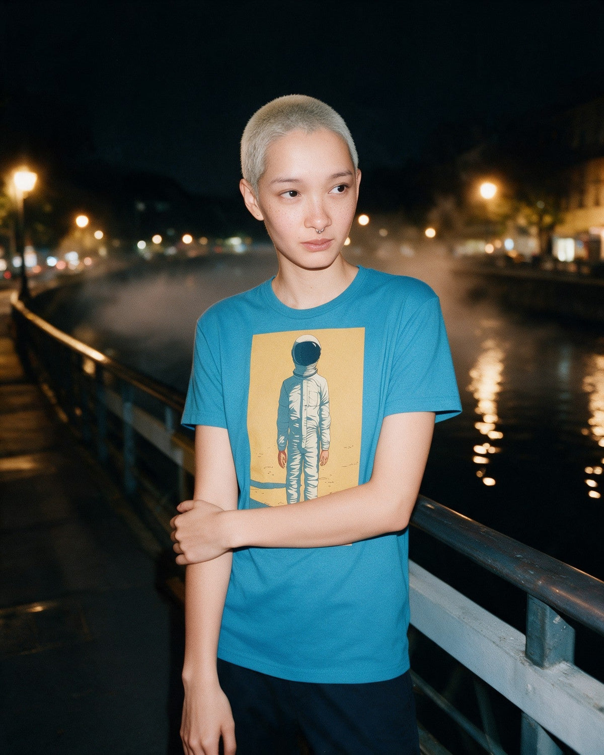 Lost in Space T-Shirt in Tropical Blue worn on the street — Urban Kong