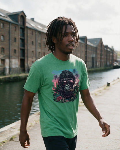 Rebel Ape T-Shirt in Heather Irish Green worn on the street — Urban Kong