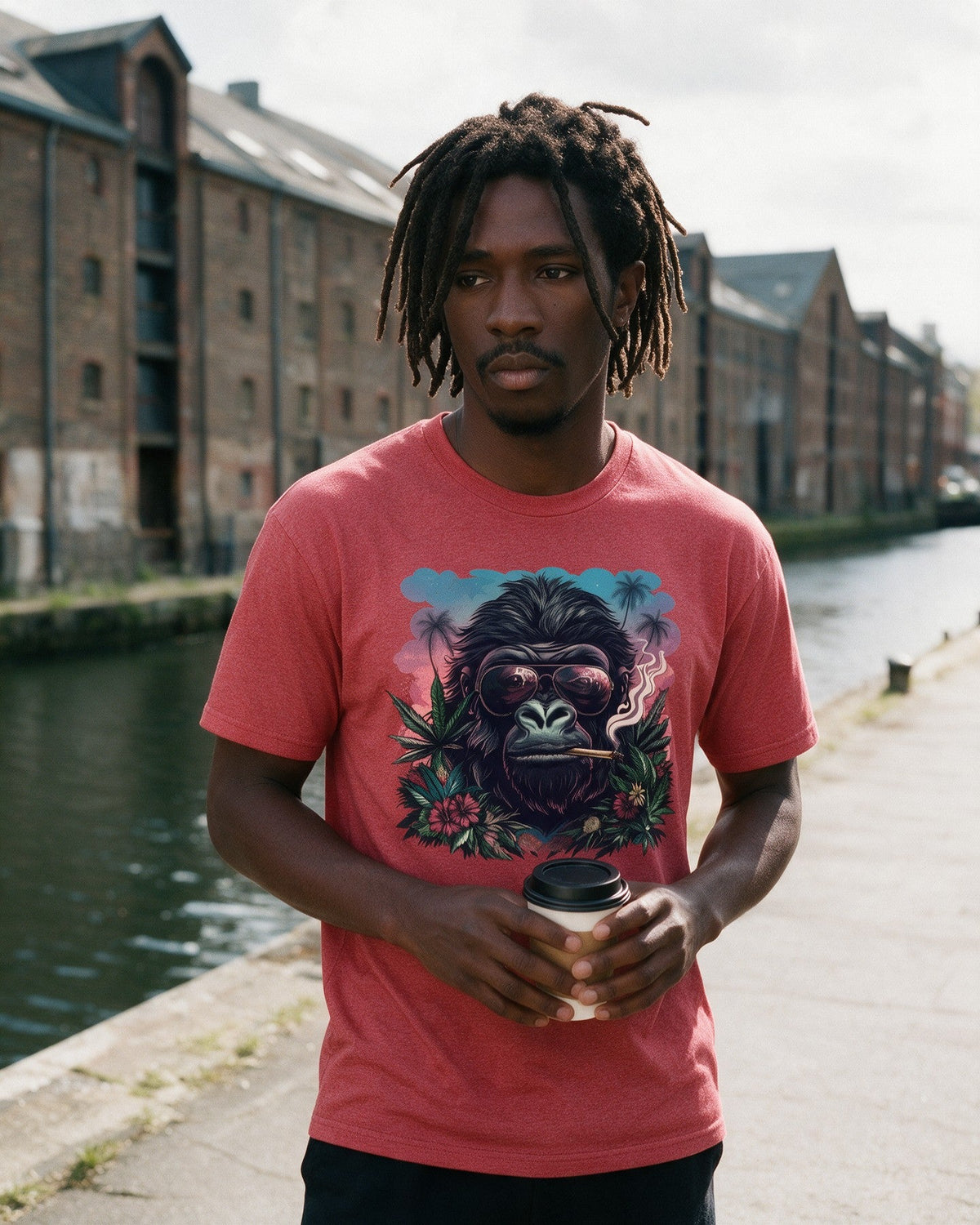 Rebel Ape T-Shirt in Heather Red worn on the street — Urban Kong