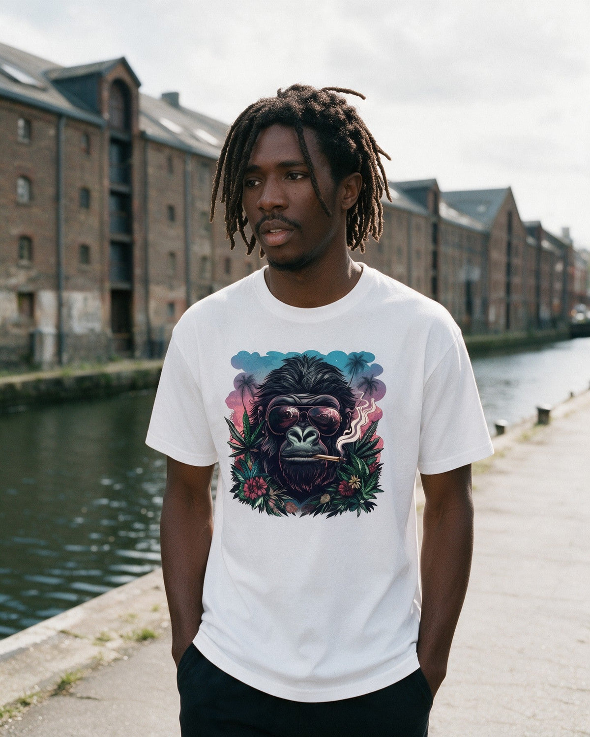 Rebel Ape T-Shirt in White worn on the street — Urban Kong