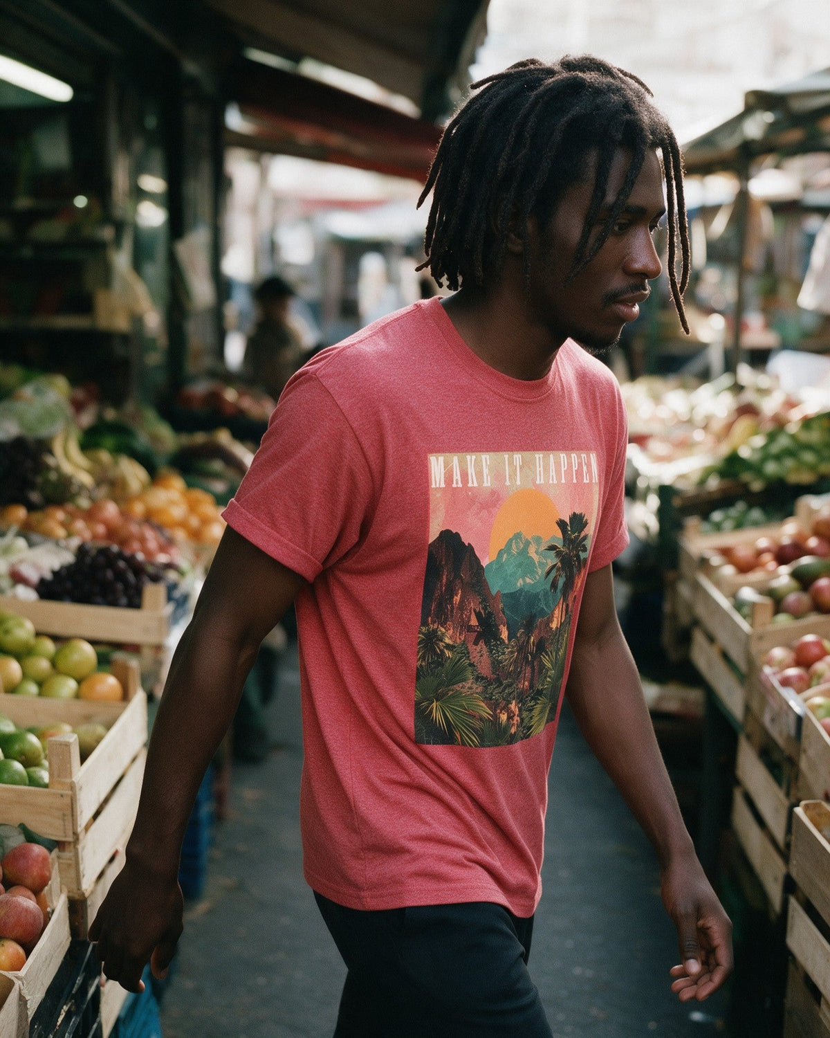 Make It Happen T-Shirt in Heather Red worn on the street — Urban Kong