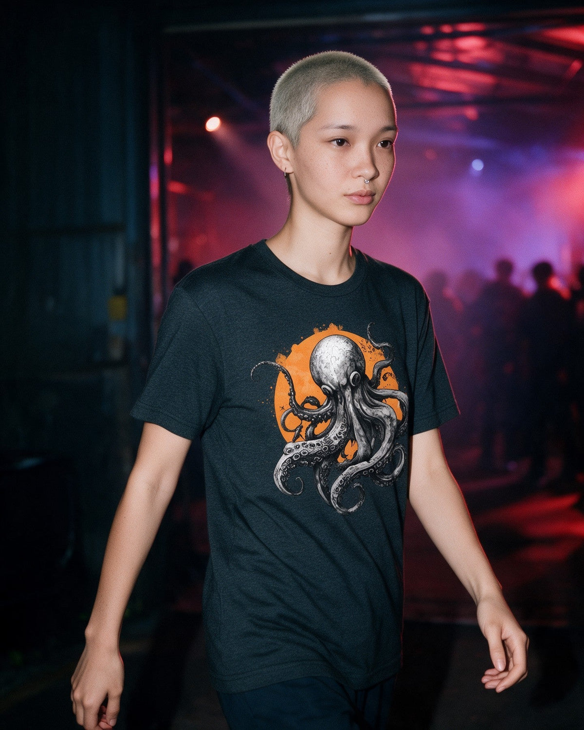 Mystic Tentacles T-Shirt in Dark Heather worn on the street — Urban Kong