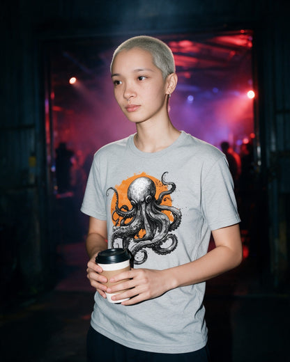 Mystic Tentacles T-Shirt in Sport Grey worn on the street — Urban Kong