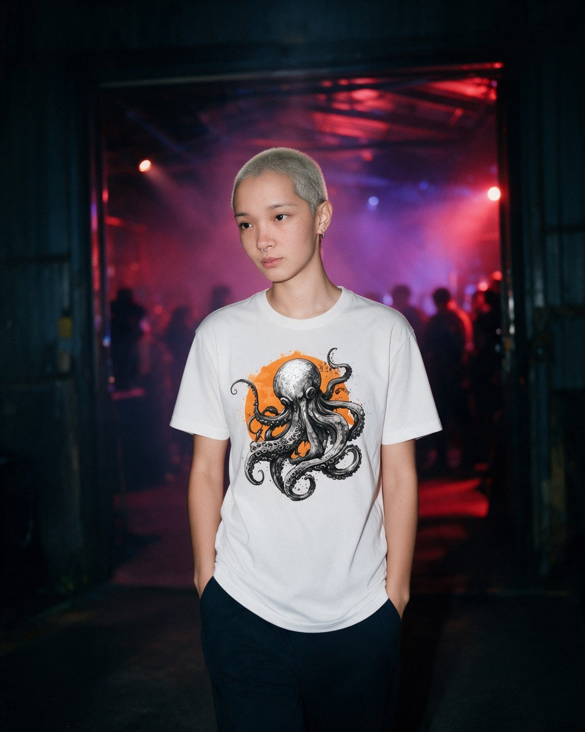 Mystic Tentacles T-Shirt in White worn on the street — Urban Kong