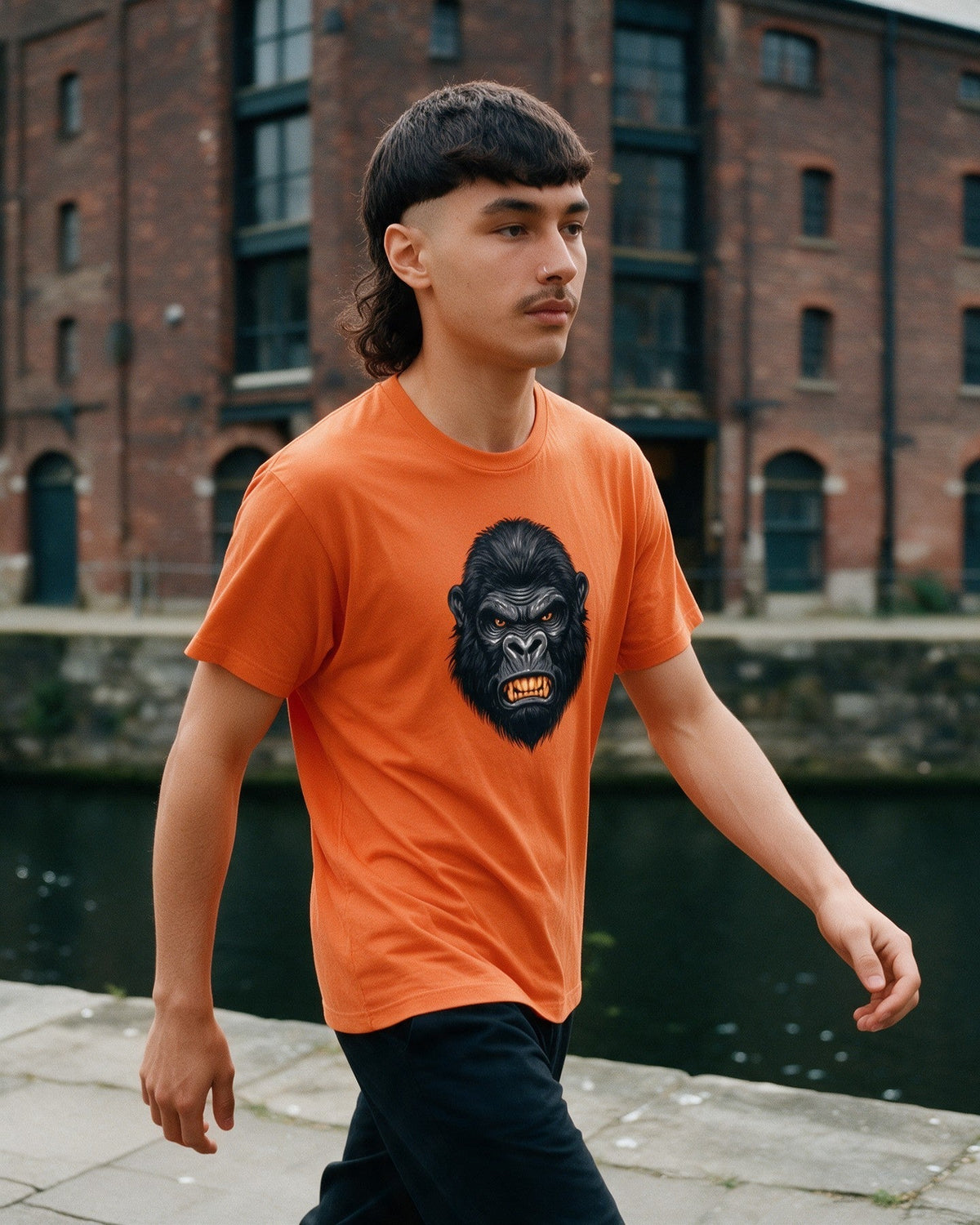 No Mercy T-Shirt in Orange worn on the street — Urban Kong