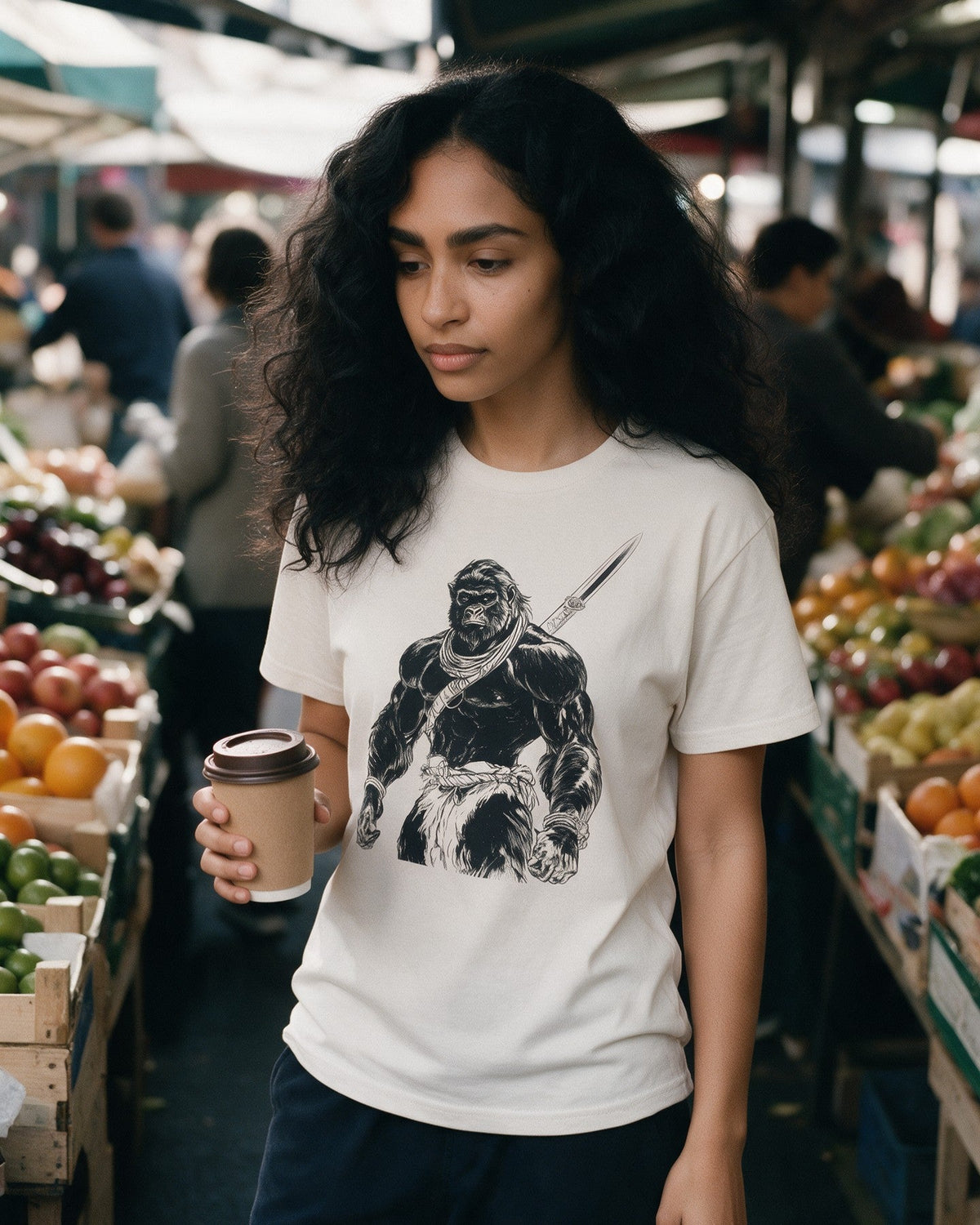 Nordic Beast T-Shirt in Natural worn on the street — Urban Kong