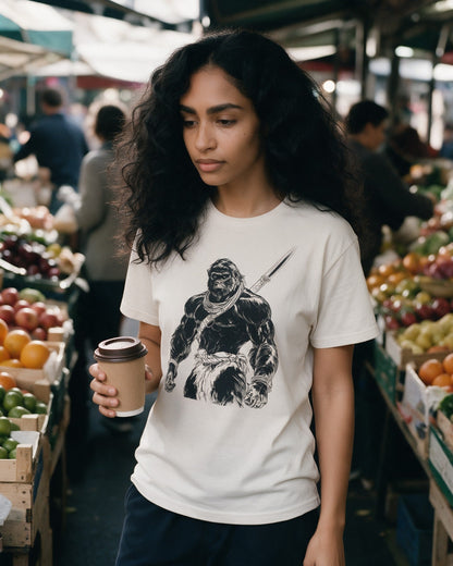 Nordic Beast T-Shirt in Natural worn on the street — Urban Kong
