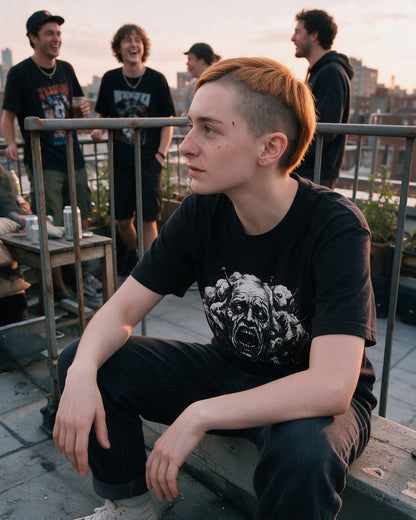 Overthinking T-Shirt in Black worn on the street — Urban Kong