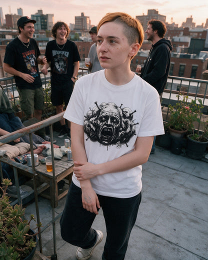Overthinking T-Shirt in White worn on the street — Urban Kong