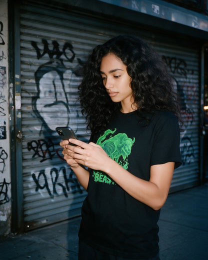 Phantom Bison T-Shirt in Black worn on the street — Urban Kong