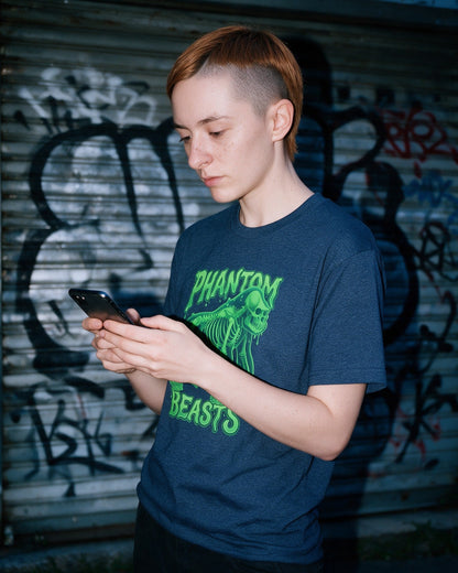 Phantom Gorilla T-Shirt in Heather Navy worn on the street — Urban Kong