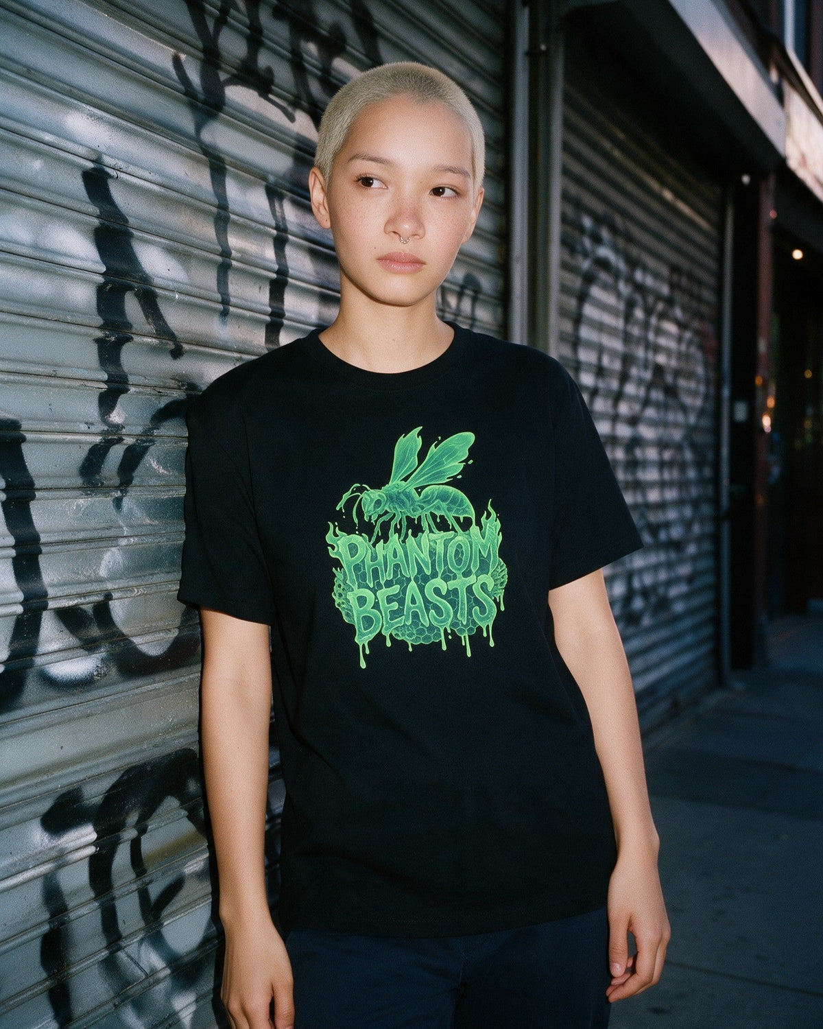 Phantom Wasp T-Shirt in Black worn on the street — Urban Kong