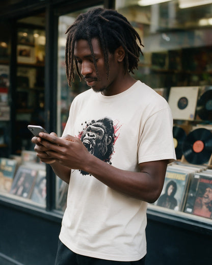 Primal Instinct T-Shirt in Natural worn on the street — Urban Kong