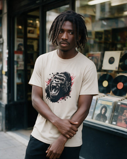 Primal Instinct T-Shirt in Sand worn on the street — Urban Kong