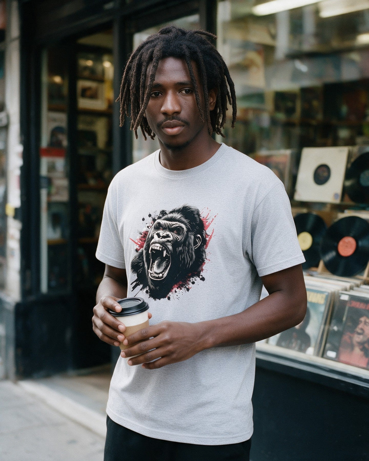 Primal Instinct T-Shirt in Sport Grey worn on the street — Urban Kong