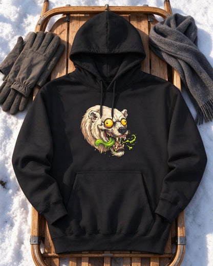 Psycho Polar Bear Hoodie flat lay — Urban Kong