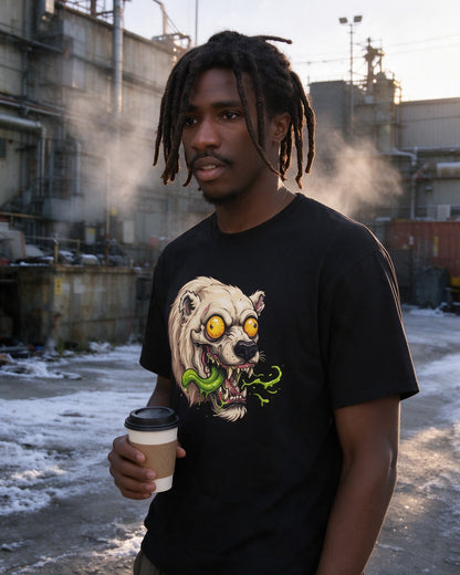 Psycho Polar Bear T-Shirt in Black worn on the street — Urban Kong