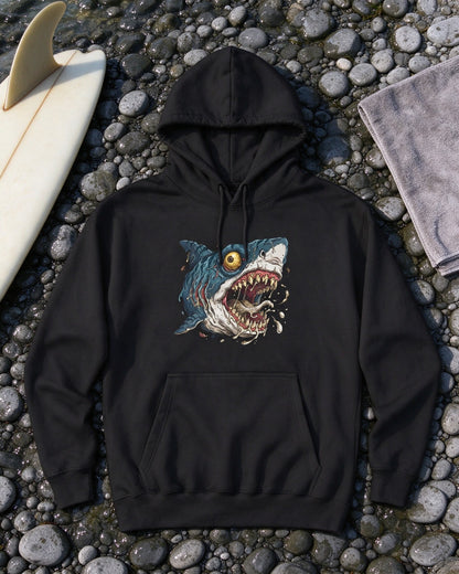 Psycho Shark Hoodie flat lay — Urban Kong
