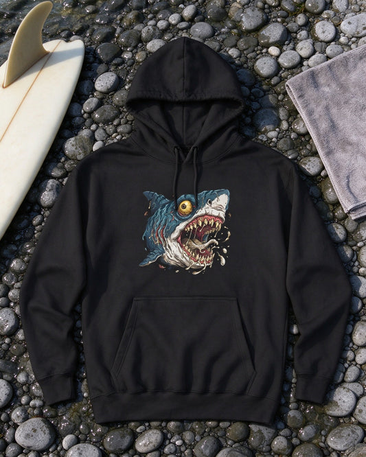Psycho Shark Hoodie flat lay — Urban Kong