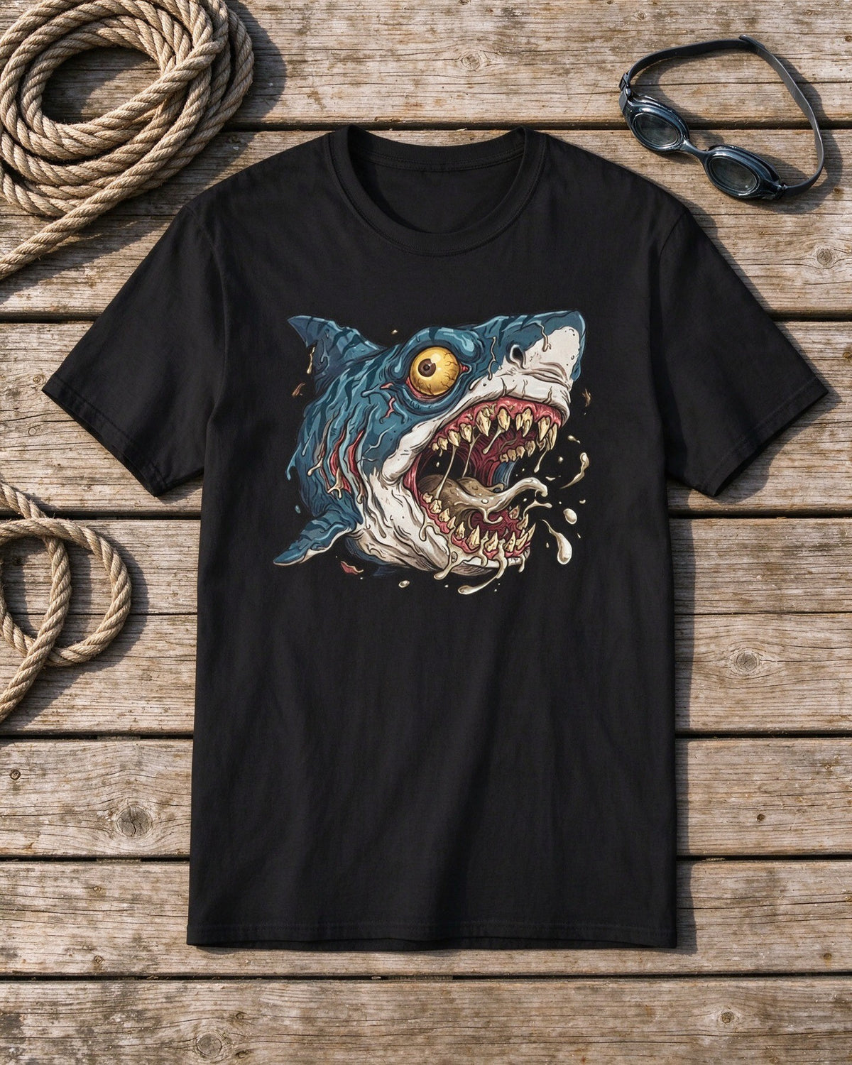 Psycho Shark T-Shirt flat lay — Urban Kong
