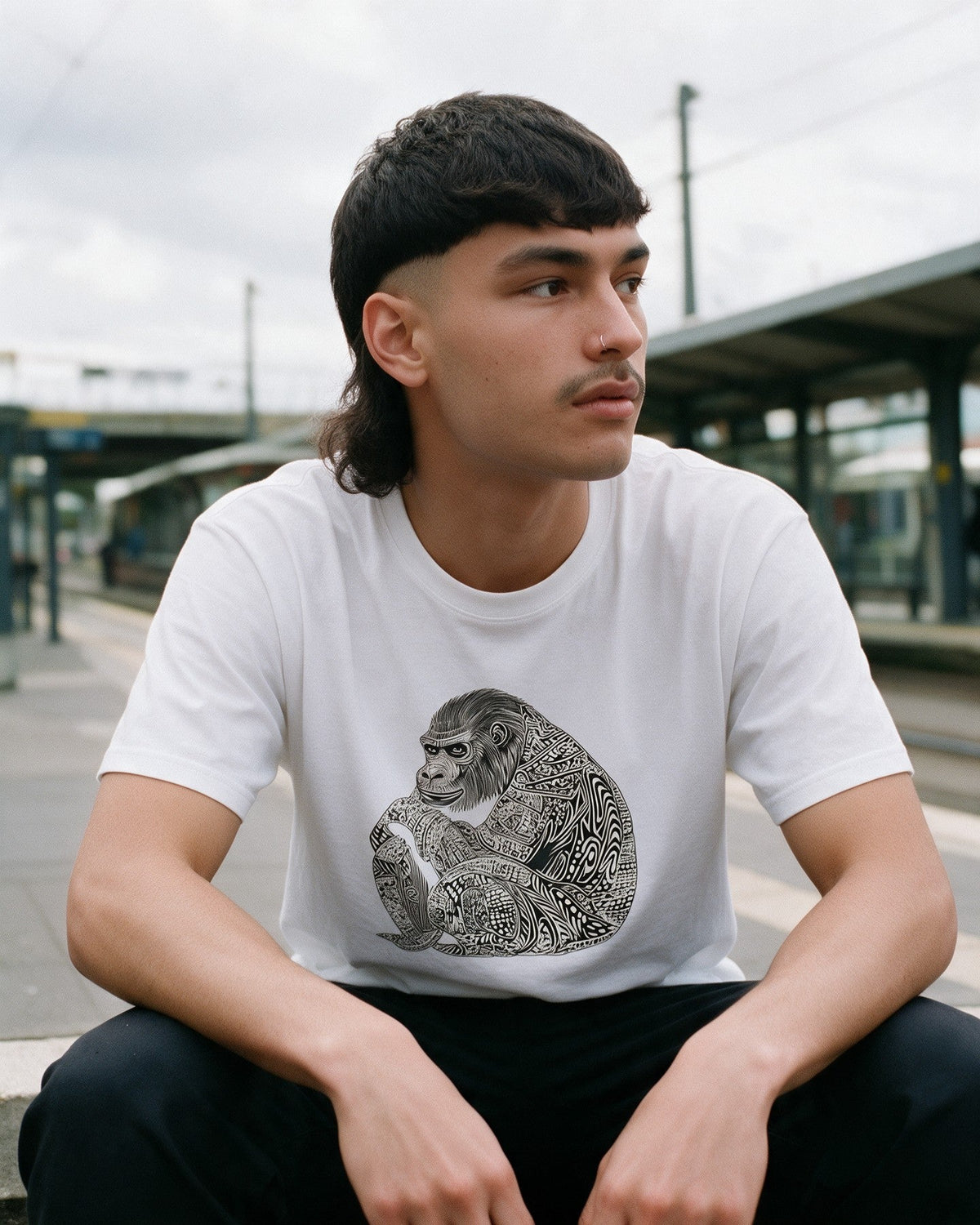 PsyKong T-Shirt in White worn on the street — Urban Kong